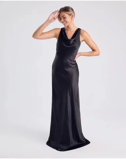 black satin bridesmaid dresses australia MARIELLE Satin A-Line Bridesmaid Dress – One Honey main image 0