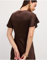 The Fated - Bella Fluted Sleeve Satin Midi Dress