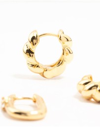 Lovisa - Gold Plated Brass Rope & Pave Cubic Zirconia Hoop Earrings 3-Pack