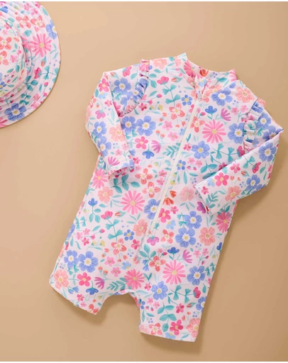 Purebaby - Printed Long Sleeve Rashie Sunsuit- Kids-Babies