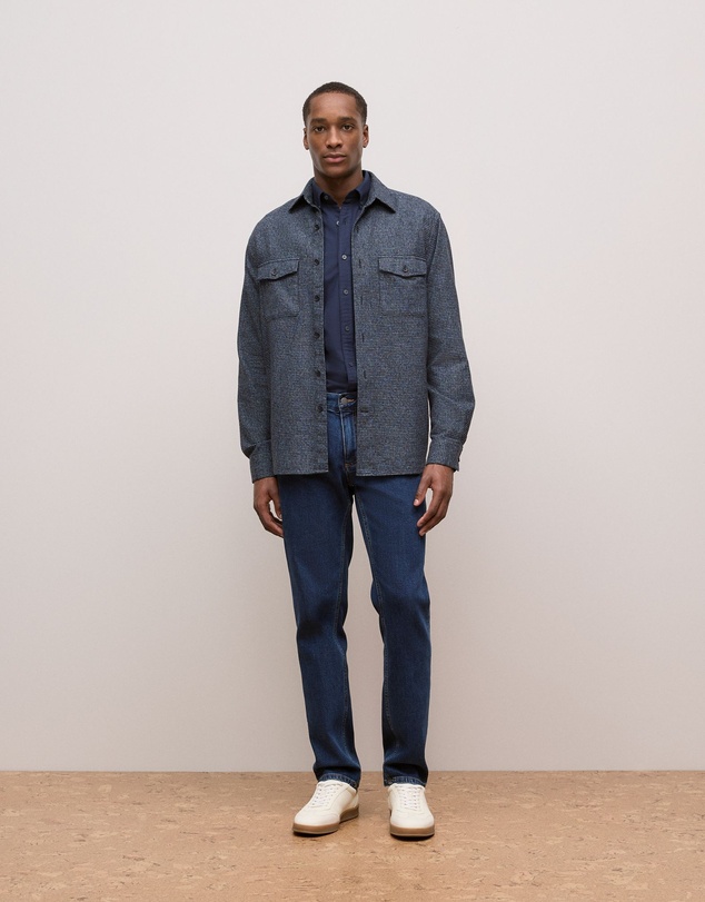 Trenery - Tailored Fit Cotton Monogram Oxford Shirt in Navy