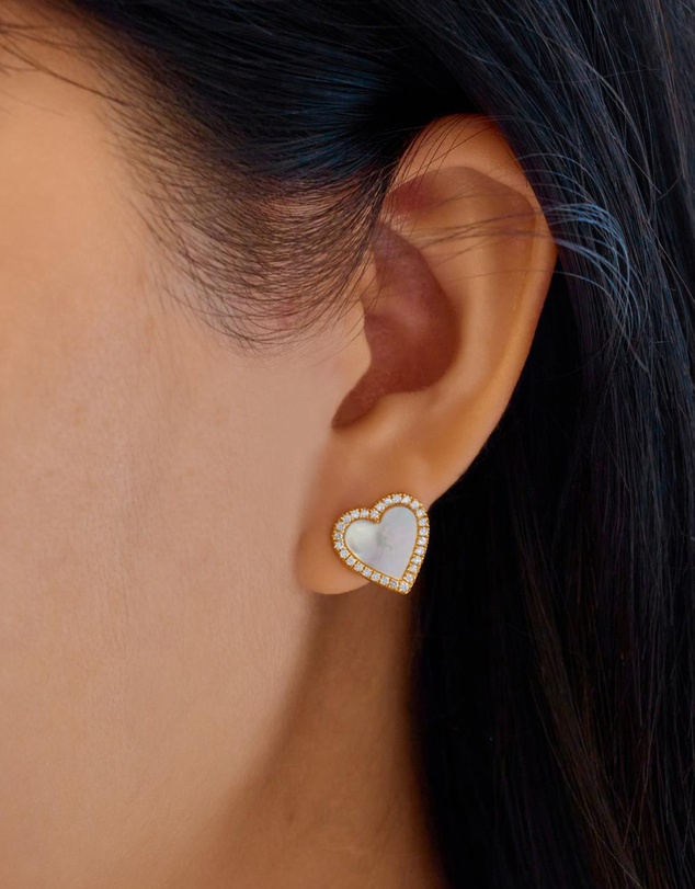 Ania Haie - Ania Haie Gold Mother of Pearl Halo Heart Stud Earrings