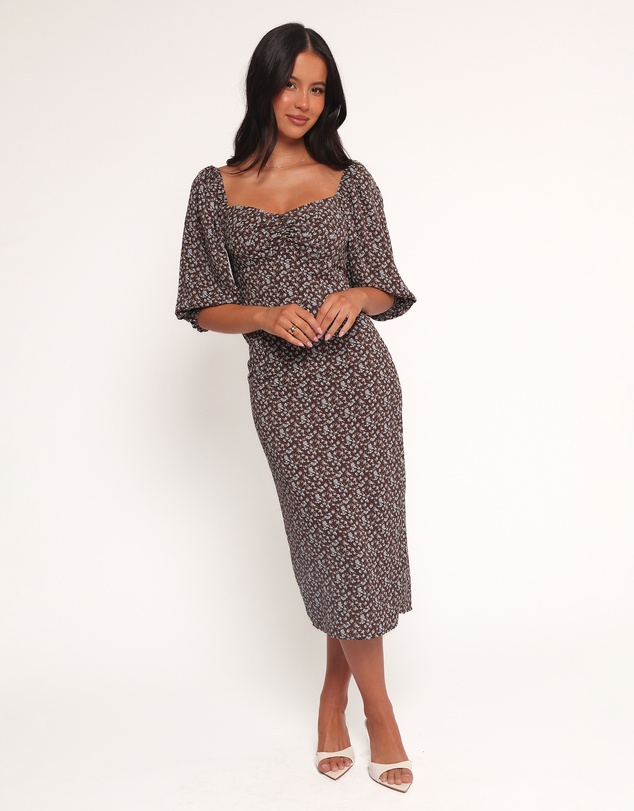 Petal & Pup - Oona Midi Dress - Brown Blue Floral