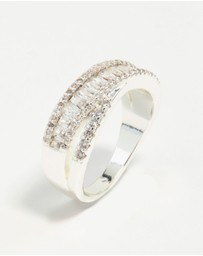 Lovisa - Silver Plated Cubic Zirconia Crossover Baguette Ring