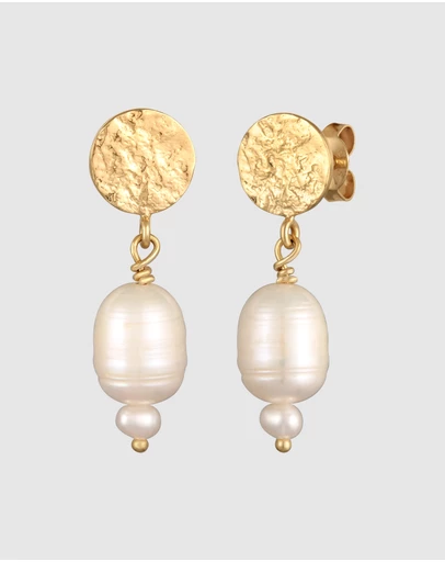 Elli Jewelry - Baroque Pearl Coin Drop Earrings in Gold-Plated 925 Silver
