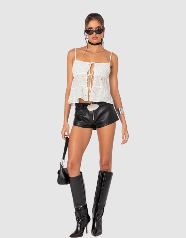 EDIKTED - Chelsea Tie Front Eyelet Tank Top