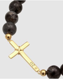 Kuzzoi - ICONIC EXCLUSIVE - Bracelet Male Cross Grey Lavakite 925 Sterling Silver Gold Plated