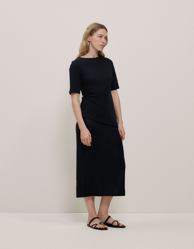 Trenery - Modal Cotton Asymmetric T-shirt in Black