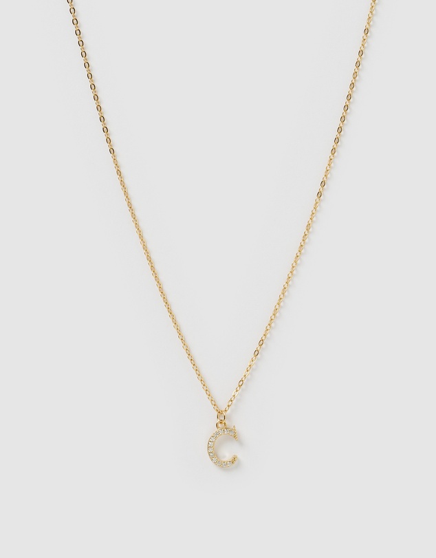 Izoa - Crystal Letter C Necklace Gold