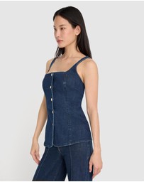 Good American - Sleeveless Denim Button Front