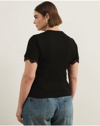 Atmos&Here Curvy - Sienna Short Sleeve Lace Jersey T-Shirt