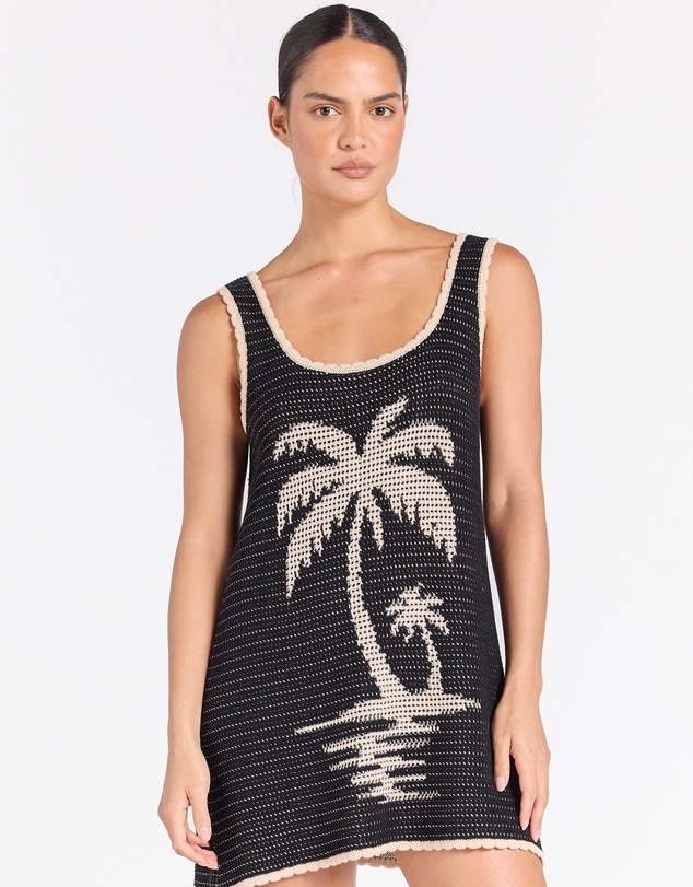 Poolside Paradiso - Palm Beach U Crochet Knit Dress - Black Sand