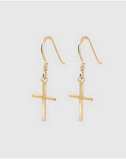 Ichu - Tiny Cross Earrings Gold