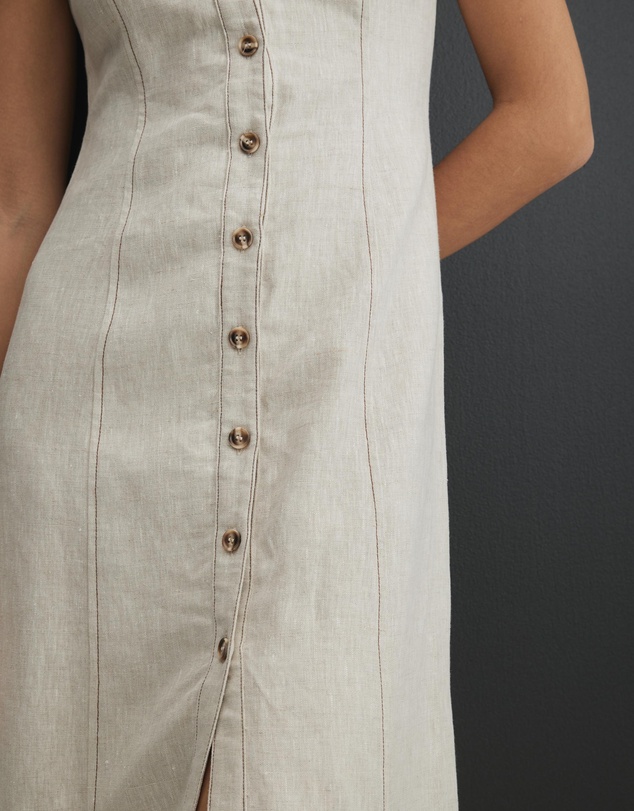 AERE - Sierra Linen Button Down Midi Dress