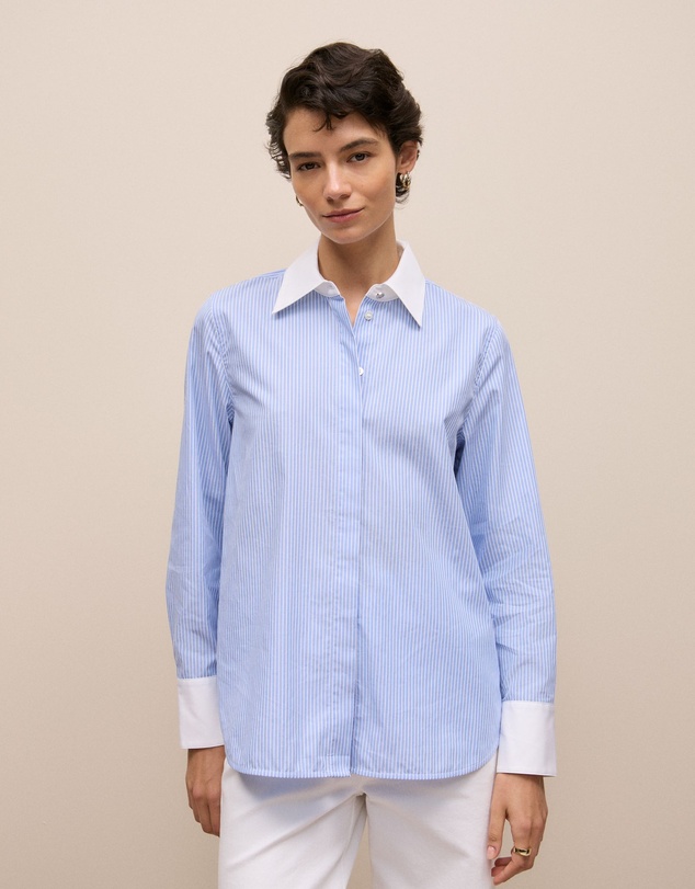 Trenery - Jacquard Stripe Contrast Shirt in Vivid Blue