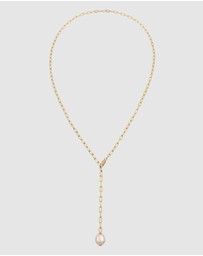 Elli Jewelry - Necklace Women Y-chain White Pearl 925 Sterling Silver Gold Plated
