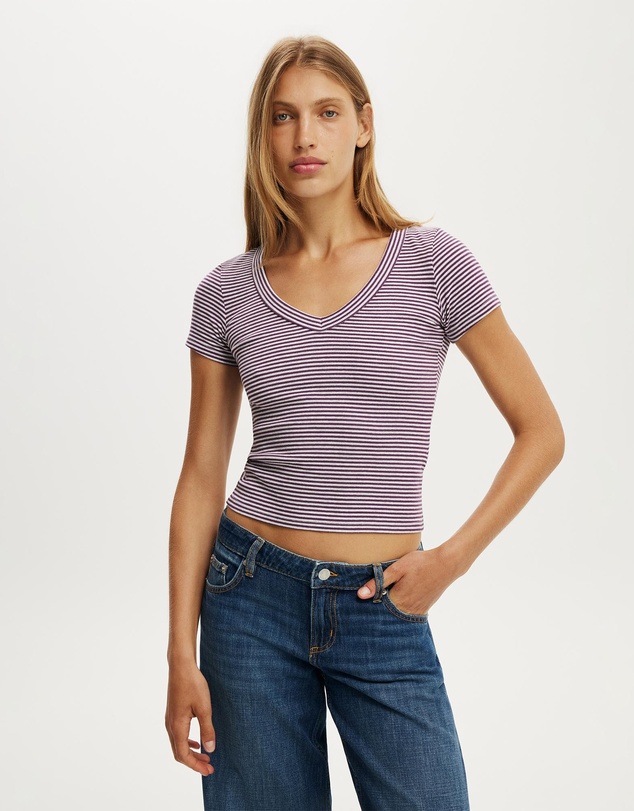 Cotton On - Goldie Rib V Neck Short Sleeve