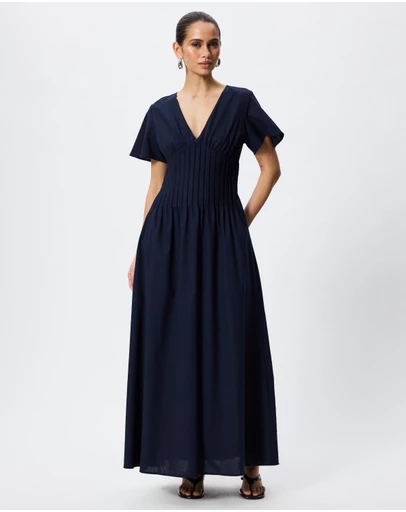Tussah - Maysen Linen Blend Pintuck Midi Dress