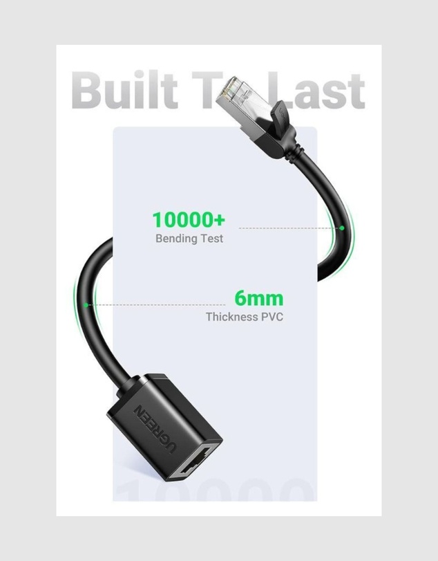 Ugreen - Ugreen CAT6 Ethernet Extension Cable 2m Male to Female RJ45 Shielded High Speed Network Lead