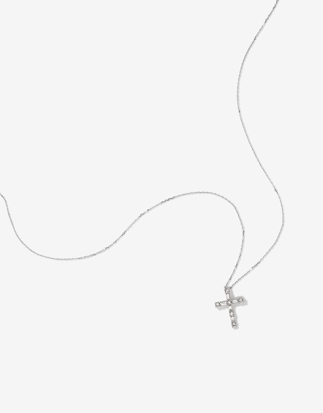 Michael Hill - 0.34 Carat TW Baguette and Round Brilliant Diamond Cross Pendant in 10kt White Gold