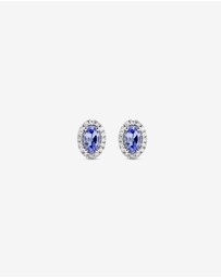 Michael Hill - Oval Cut Blue Tanzanite Gemstone and 0.12 Carat TW Diamond Halo Stud Earrings in 10kt White Gold