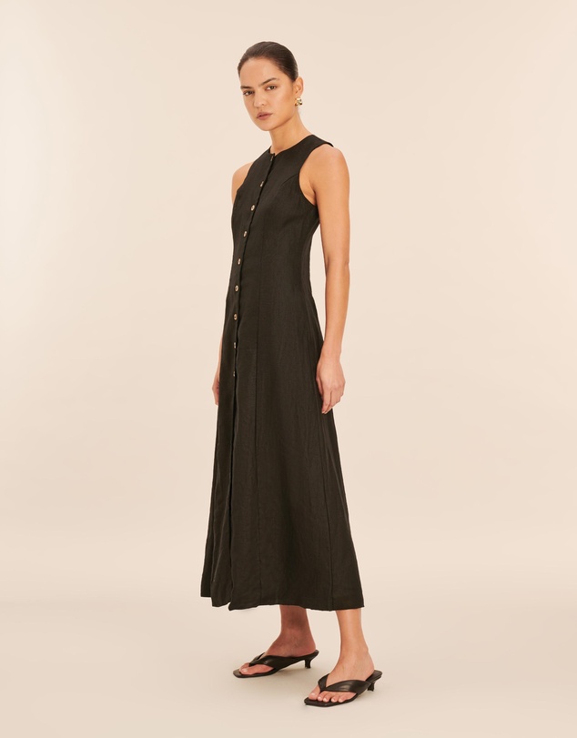 AERE - Linen Button Down Midi Dress