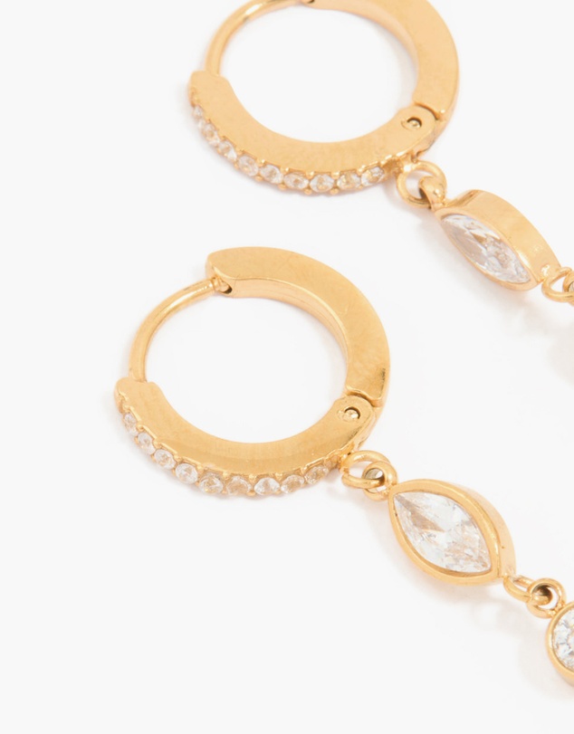 Lovisa - Waterproof Gold Plated Stainless Steel Cubic Zirconia Droplet Huggie Earrings