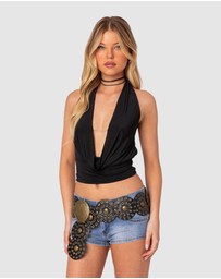 EDIKTED - Deep Cowl Neck Open Back Top