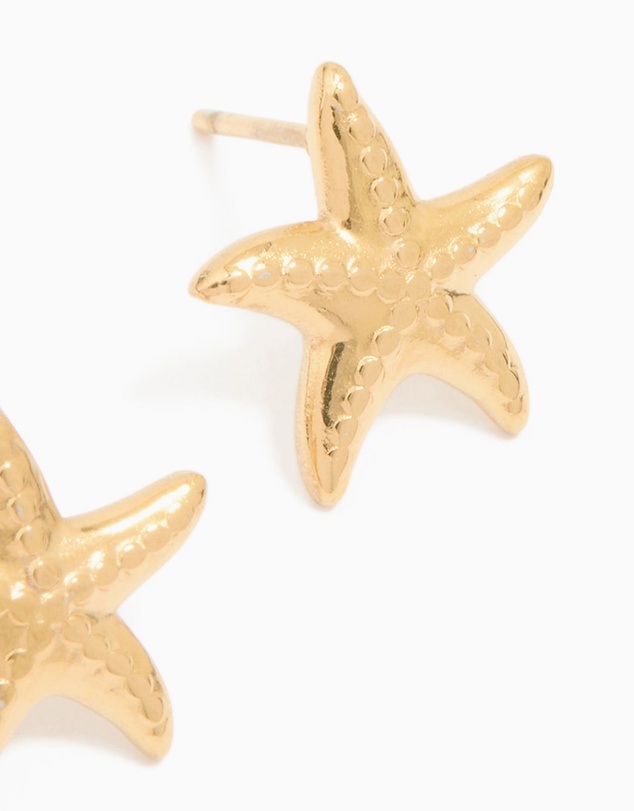 Lovisa - Waterproof Gold Plated Stainless Steel Textured Starfish Stud Earrings