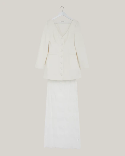 Revibe - Repaired CHANCERY Jordie Maxi Lace And Suiting Dress - AU 10