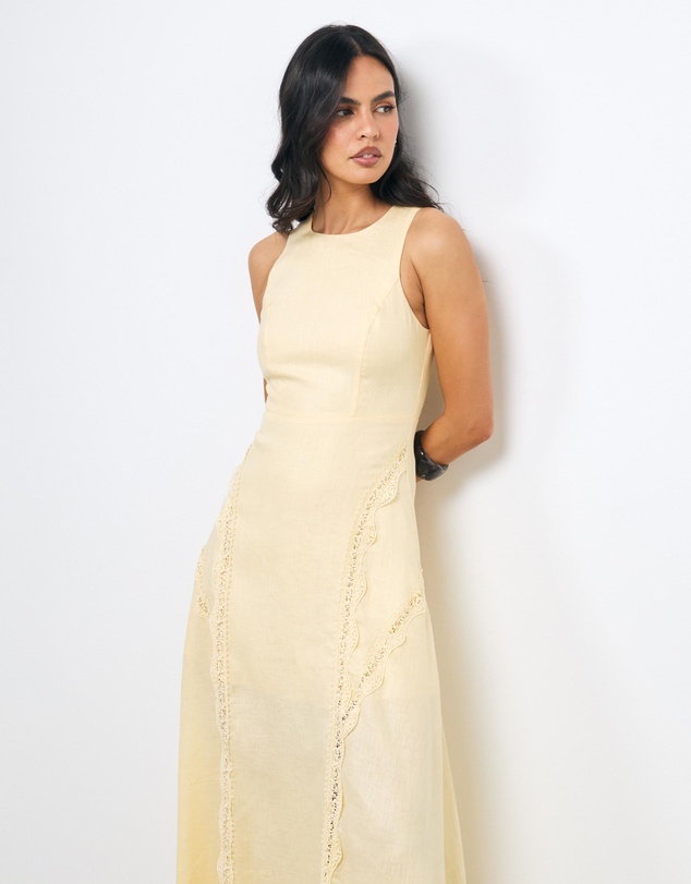 AERE - Adel Lace Insert Linen Midi Dress