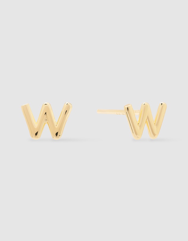 Wanderlust + Co - Alphabet Bubble Gold Stud Earrings - Letter W