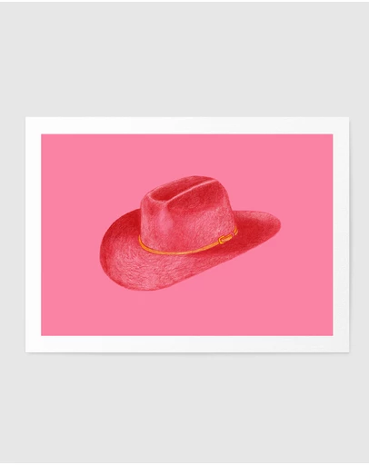 Olive et Oriel - Red Stetson On Pink by Anyone Can Yeehaw Art Print