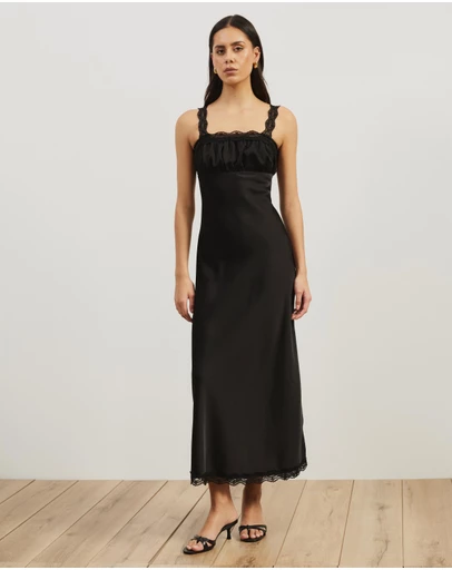 Atmos&Here - Rory Lace Trim Satin Slip Dress