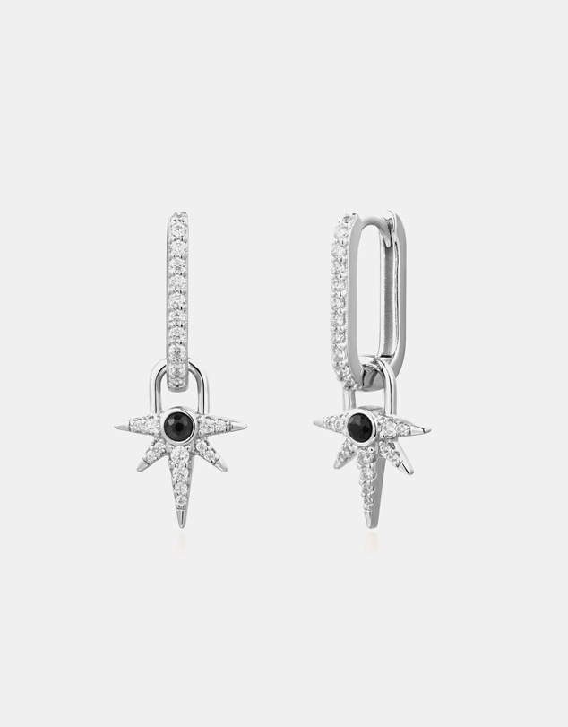 Ania Haie - Ania Haie Silver Black Onyx Star Drop Huggies