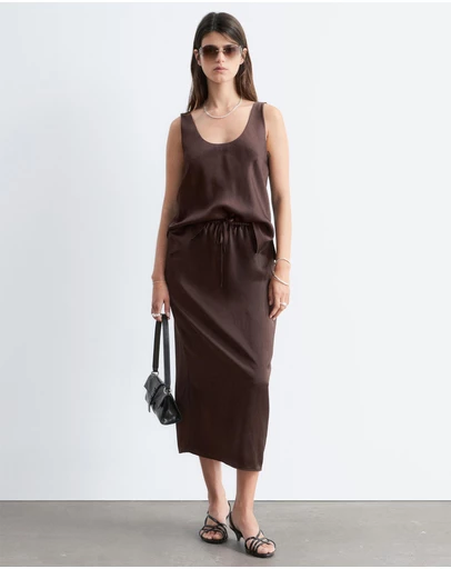 & Other Stories - Drawstring Satin Midi Skirt