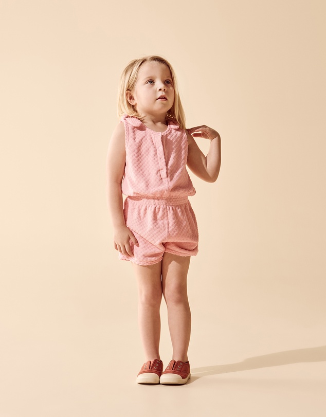 Wilson & Frenchy - Petal Pink Check Organic Terry Playsuit - Babies-Kids