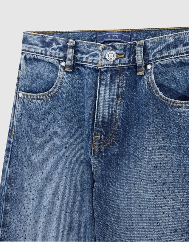 GUESS - Oversize Rigid Denim with Rhinestone Jeans