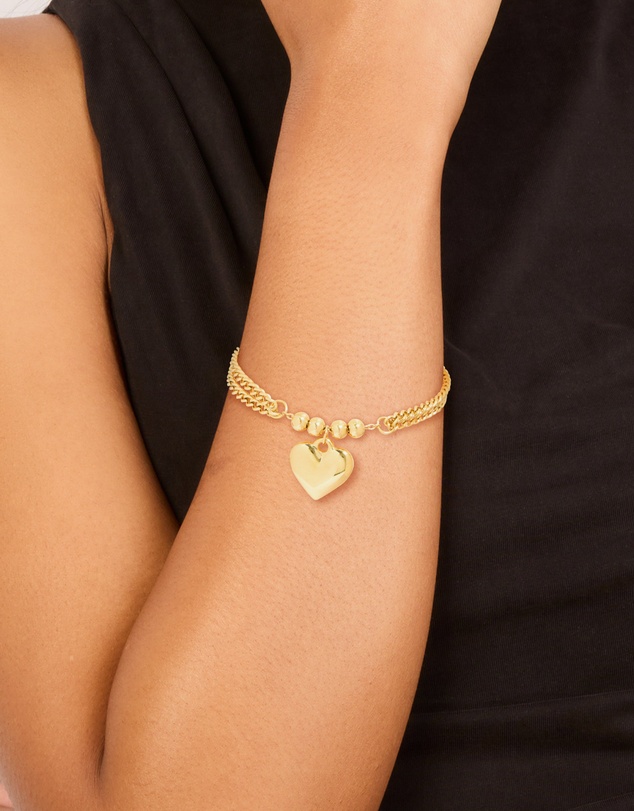 Lovisa - Waterproof Gold Plated Stainless Steel Heart Charm Double Row Bracelet