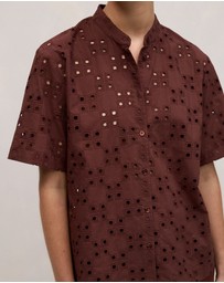 Trenery - Cotton Geo Cutwork Short Sleeve Shirt in Espresso
