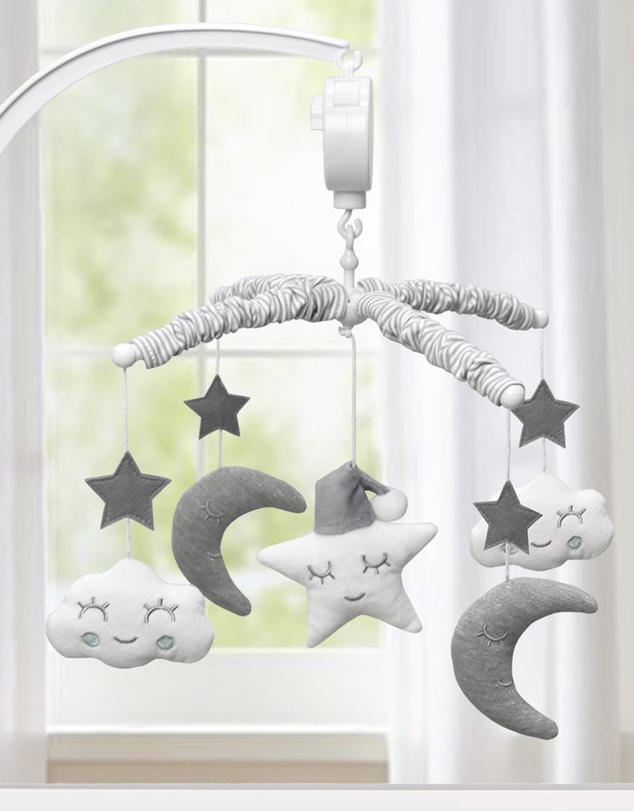 Living Textiles - Musical Mobile Set - Grey Moon & Stars