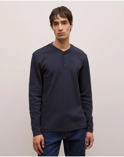 Trenery - Cotton Henley in Navy