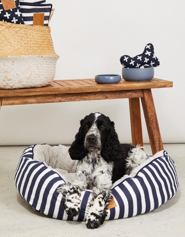 Mog & Bone - 4 Seasons Reversible Circular Dog Bed - Navy Hamptons Stripe Print