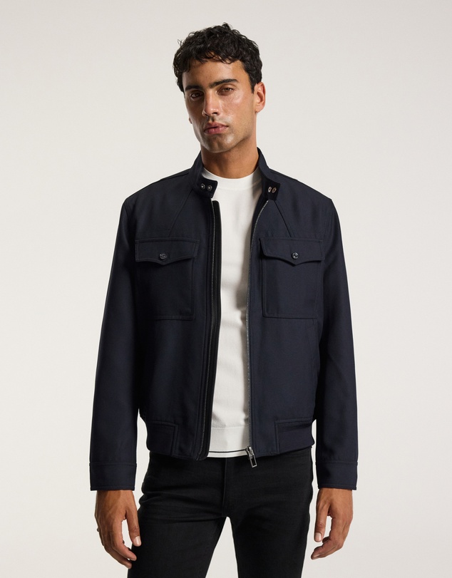Calibre - Stand Collar Wool Bomber Jacket Navy