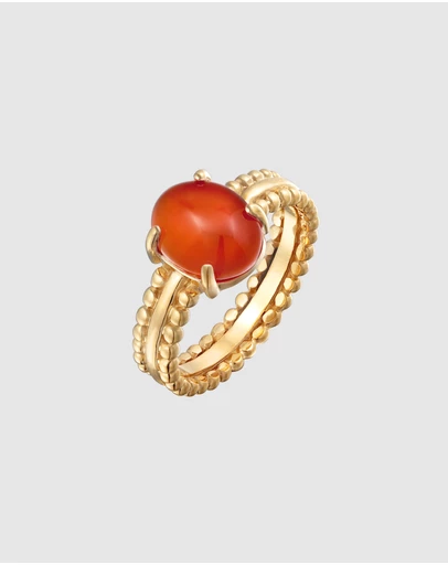 Elli Jewelry - Dotted Cornelian Ring in Gold-Plated 925 Silver