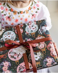 Bespoke Letterpress - Gift Wrap - Christmas Ornaments / Floral Fields - Double Sided 6pk