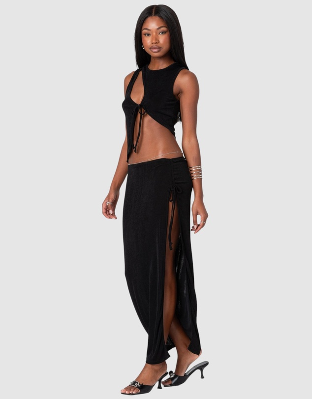 EDIKTED - Goldie Slitted Drawstring Maxi Skirt