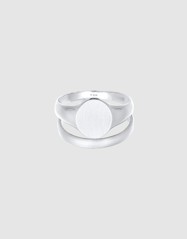 Kuzzoi - ICONIC EXCLUSIVE - Classic Band and Signet Ring Set in 925 Sterling Silver