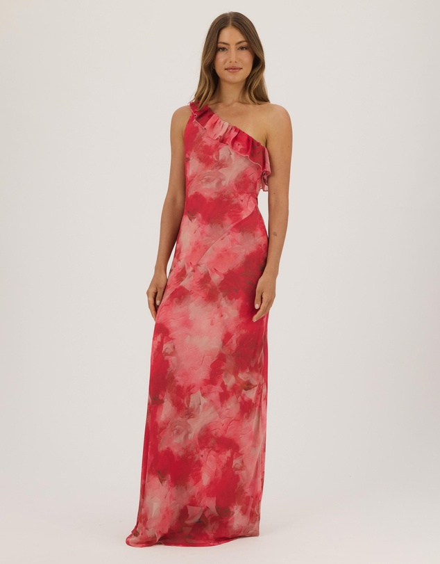 Atmos&Here - Iris One Shoulder Ruffle Floral Printed Maxi Dress