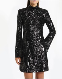 Carla Zampatti - Black Cascade Sequin Fluted Mini Dress